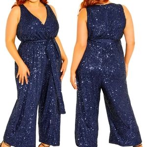 City Chic Navy Sequin Jumpsuit Plus Size 12